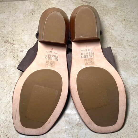 Eileen Fisher Brown Ann Tumbled Nubuck Leather Sandal Zip Back Block Heels - Picture 7 of 9